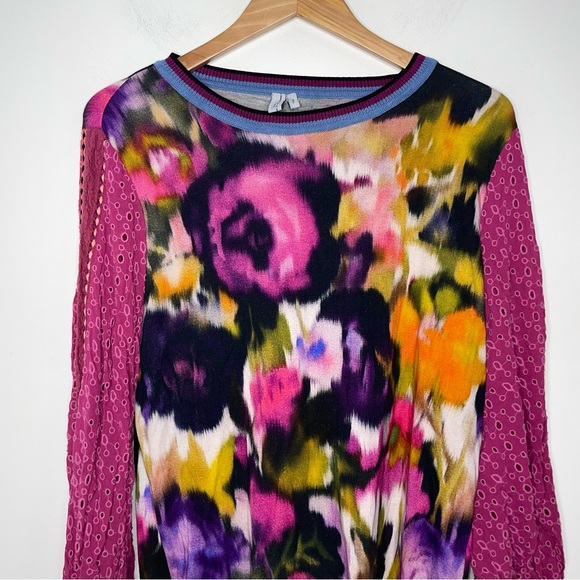 Anthropologie Bl^nk London Pullover Top Women S Pink Contrast Eyelet Puff Sleeve - Picture 15 of 16